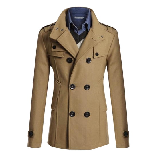 Wool Blend Button Coat for Men Fashion Casual Solid Color Buttons Pockets Long Sleeve Hoodless Casual Outwear Men's Warm Breathable Casual Top
