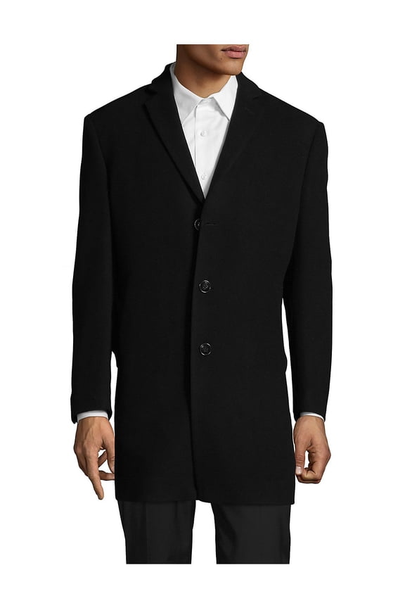 Mens Slim fit Overcoat Coat 44 L Black Solid Wool