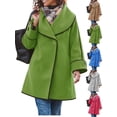 thumbnail image 1 of Wool Blend Coats for Women Lapel Long Sleeve Button Down Casual Work Fall Winter Loose Woolen Pea Coats, 1 of 7