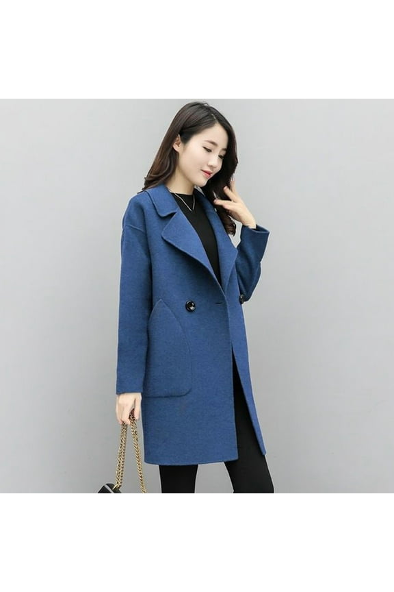 Wool Blend Coats for Women Long Windbreaker Notched Lapel Single Breasted Peacoats