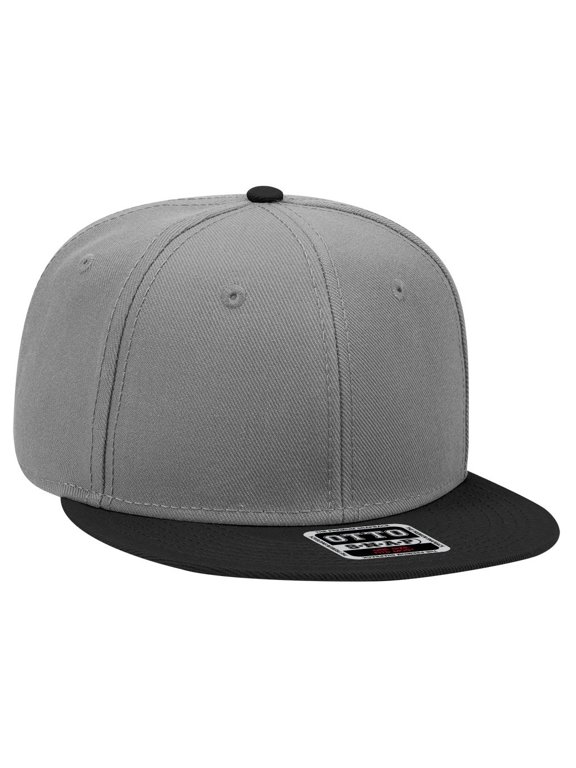 Wool Blend Flat Bill 6 Panel Snapback Baseball Hat, Black Gray
