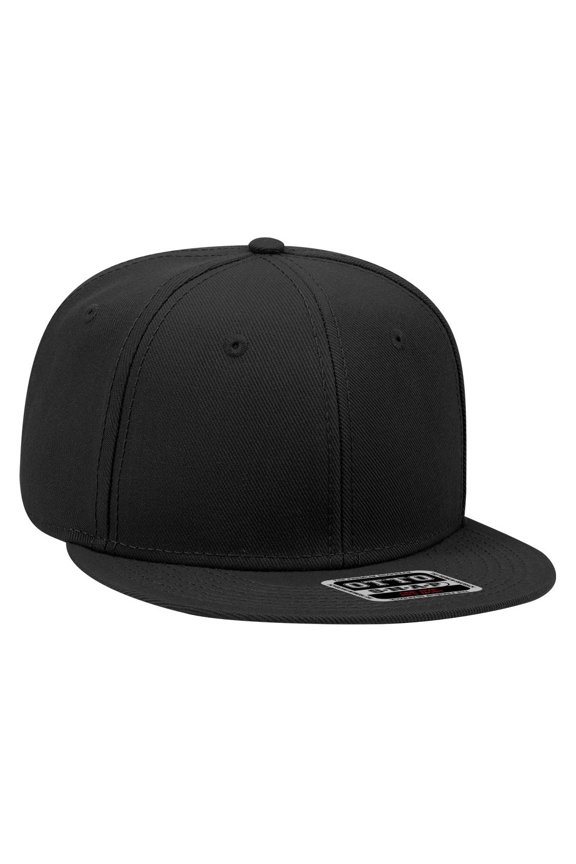 Wool Blend Flat Bill 6 Panel Snapback Baseball Hat, Black