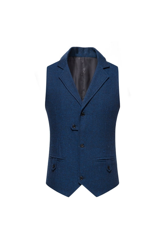 Wool Blend Irish Tweed Mens Vest with Full Back, Adjustable Fabric Belt, Muti Pockets, and Herringbone Pattern Size 2XL Blue