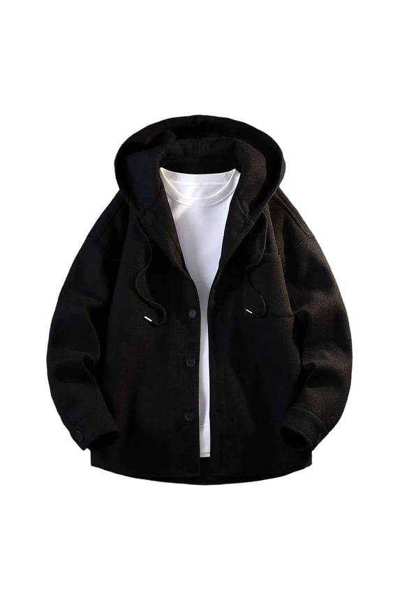 Wool Blend Jackets for Men with Hood Casual Warm Button Down Cardigan Sweater Coat Solid Fall Winter Outerwear (5XL, Black)