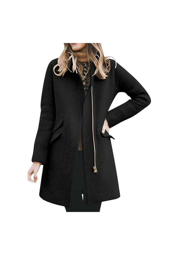 Wool Blend Jackets for Women Trench Coat Long Parkas Warm Cozy Outerwear with Pockets