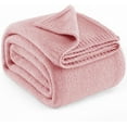 thumbnail image 1 of Wool Blend Knit Throw Blanket 60" X 80", 50% Recycled Polyester Soft Cable Knitted Fluffy Throws for Couch Lightweight Woven Blankets for Sofa Fuzzy Cozy Bed Cover, Pink, 1 of 9