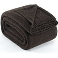 thumbnail image 1 of Wool Blend Knit Throw Blanket 60" X 80" Twin, 50% Recycled Polyester Soft Cable Knitted Fluffy Throws for Couch Lightweight Woven Blankets for Sofa Fuzzy Cozy Bed Cover, Chestnut Brown, 1 of 18