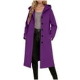 thumbnail image 1 of Wool Blend Long Coat Women Single Breasted Winter Jacket Trench Coat with Hood Pocketed Woolen Hooded Overcoat (XL, Purple), 1 of 3