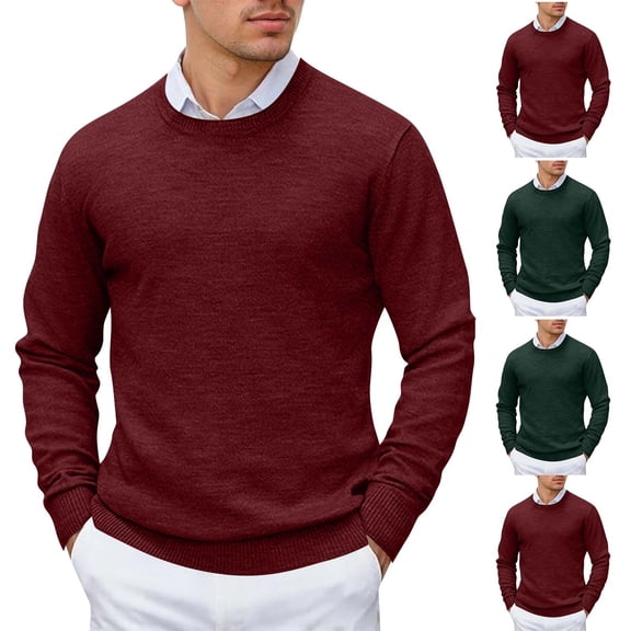 Wool Blend Long Sleeve Sweatshirt, Casual Round Neck Loose Knit Pullover for Adults, Fall Winter Fashion Top for Holiday Gatherings and Daily Wear,Dark Green,L
