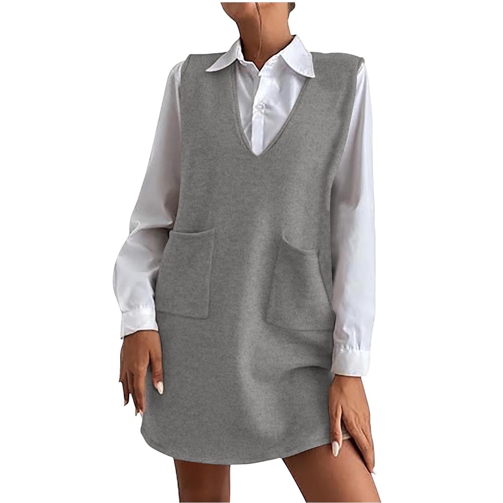 AKOEE Wool Blend Mini Dress Women V Neck Sleeveless Knit Loose Tunic Vest Solid Short Sweater Dress with Pockets (X-Large, Brown), Women's, Size: XL AKOEE Wool Blend Mini Dress Women V Neck Sleeveless Knit Loose Tunic Vest Solid Short Sweater Dress with Pockets (X-Large, Brown), Women's, Size: XL