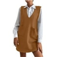 thumbnail image 1 of Wool Blend Mini Dress Women V Neck Sleeveless Knit Loose Tunic Vest Solid Short Sweater Dress with Pockets (X-Large, Orange), 1 of 7