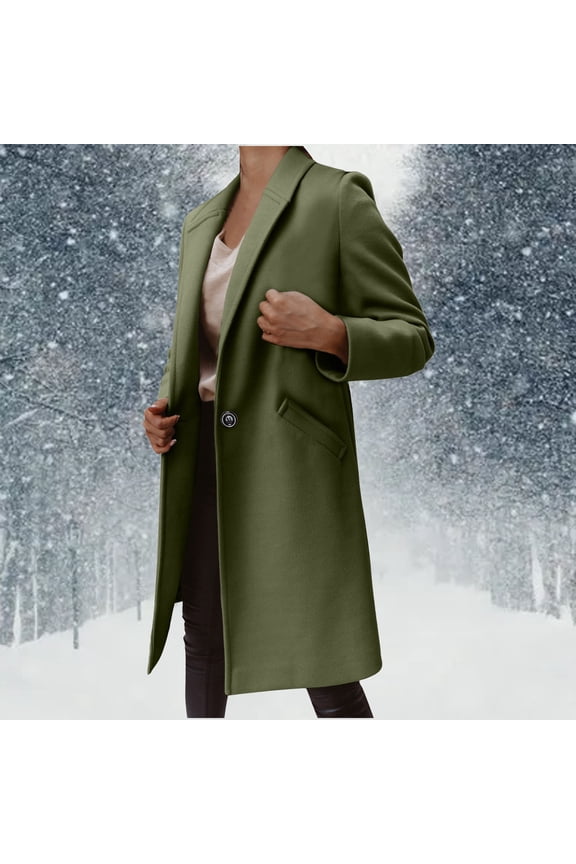 Wool Blend Overcoats for Women Long Trench Coat Notched Collar Windbreaker Button Down Winter Outerwear