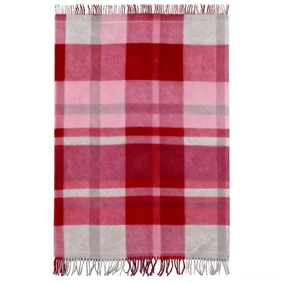 Wool Blend Throw Blanket, Red Plaid Throw Blanket with Tassels, 51.2 x 66.9 in Sofa Cover, Office Shawl, Warm & Cozy Decorative Blanket