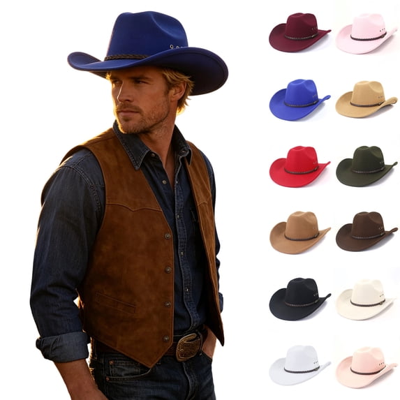 Wool Blend Western Cowboy Hat for Men Classic Fedora Hat Felt Hats with One Decorative Bands