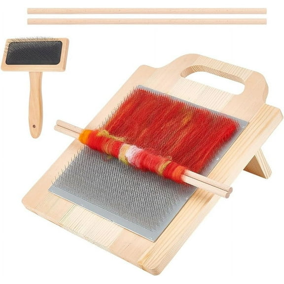 Wool Blending Board Carding Brush Set 14.2x12.5x6.2inch Fiber Blending Board with 1pcs Wool Brush 2pcs Wood Craft Sticks for Mix Colors Organize Wool Fibers