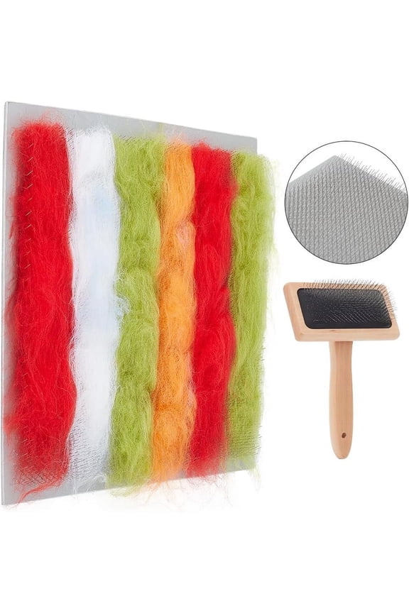 Wool Blending Board Carding Brush Set 9.9x9.9 Inch Rubber & Gauze Blending Board with Wool Brush Wool Needle Felting Tools for Felt Making Craft DIY