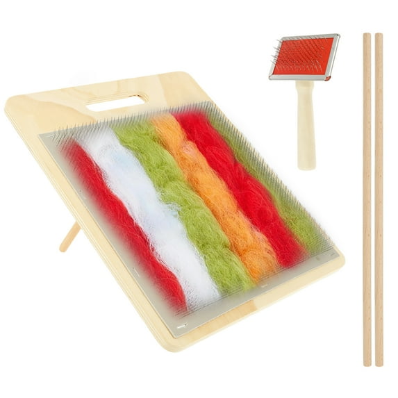 Wool Blending Board Carding Brush Set with 2 Wooden Sticks Fiber Blending Board for Mix Color Fiber DIY Projects