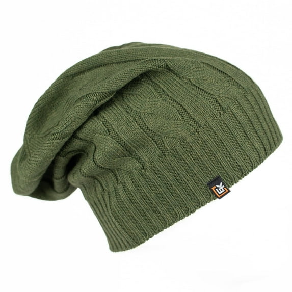 Wool Cable Knit Beanie Hat for Men or Women - Super Soft Merino Wool - Made in The USA - Moss Green