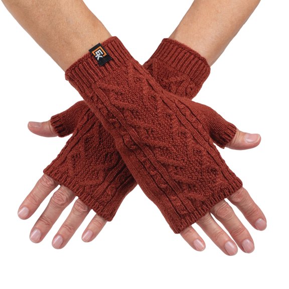 Wool Cable Knit Fingerless Mittens - Made in the USA - Super Soft Merino Wool - Small - Copper
