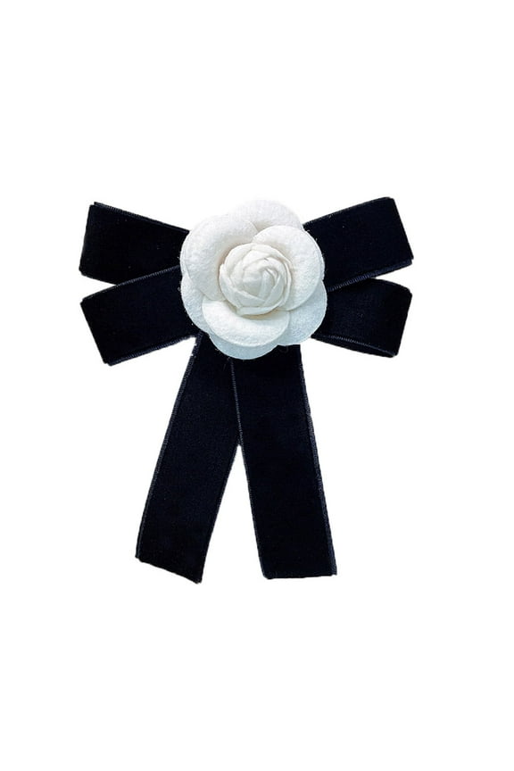 Wool Camellia Flower Pre-tied Bow Neck Tie Brooch Lapel Pin for Women Silk Bowknot Suit Collar Accessories Brooches Pins