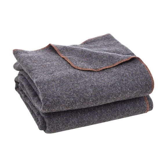 Wool Camping Blanket, Large 64x88 Warm Outdoor Blanket, Waterproof Windproof Flame Retardant Picnic Blanket for Hiking, Stadium, Travel, Light Grey 80% Wool