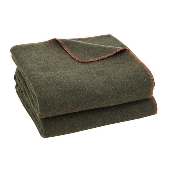 Wool Camping Blanket Large 64x88, Waterproof Windproof Stadium Blanket, Flame Retardant Picnic Blanket for Outdoors Hiking Travel, 80% Wool Army Green
