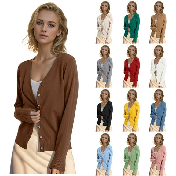 Wool Cardigan Sweaters for Women Button Front Long Sleeve V Neck Sweater Lightweight Skin-Friendly Kintted Cropped Cardigans, Navy Size M