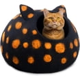 thumbnail image 1 of Wool Cat Cave Bed - Handcrafted 100% Merino Wool, Eco-Friendly Felt Cat Cave for Indoor Cats and Kittens (Black Polka), 1 of 12