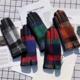 thumbnail image 1 of Plaid Pattern Winter Texting Gloves Soft Fleece Palm Driving Shopping Gloves Orange One Size, 1 of 4