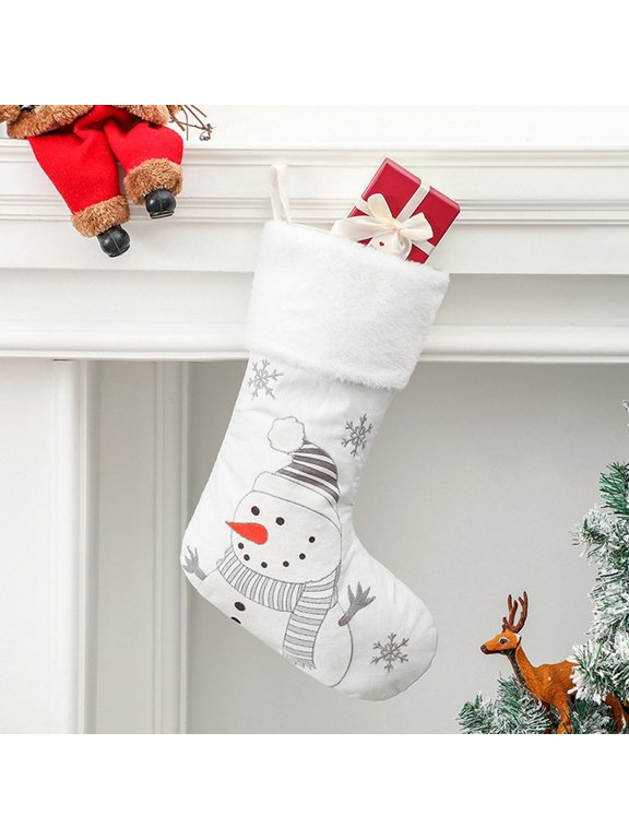 Wool Christmas Stockings 19-inch Fox White Soft Cuffs, Suitable for Family Holiday Christmas Party Decorations