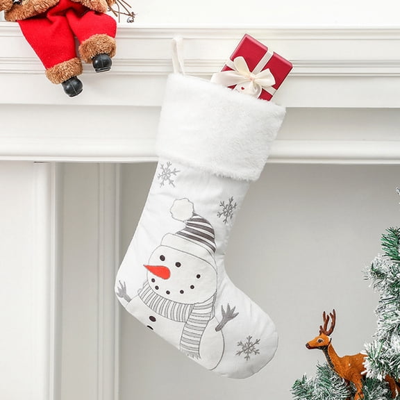 Wool Christmas Stockings 19-inch Fox White Soft Cuffs, Suitable for Family Holiday Christmas Party Decorations