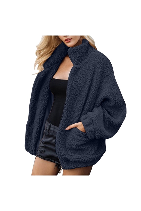 Wool Coat women's Lamb Wool Fall/Winter Long-Sleeved Stand-Up Collar Coat