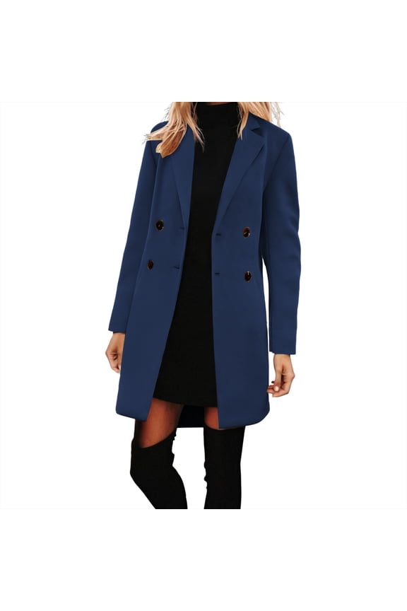 Wool Coats For Women Sevevn Womens Notched Lapel Collar Double Breasted Pea Coat Winter Wool Blend Over Coats Long Jackets
