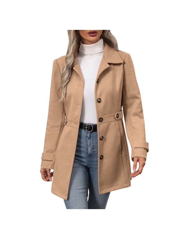 Wool Coats For Women Sevevn Womens Single Breasted Coat Long Sleeve Mid Winter Overcoat Work Office Pea Coats