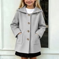 thumbnail image 1 of Wool Coats for Girls, Kids Hooded Pea Coat Button-Front Mid-Length Coat with Pockets Casual Winter Outerwear Wool Coat for Girls (Ages 5-15 Years)(Gray,10-11Years), 1 of 9