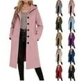 thumbnail image 1 of Wool Coats Women Plus Size, Ladies' Casual Warm Winter Daily Solid Color Pocket Button Long Sleeved Hooded Coat Woolen Coat Top, Outerwear Women, Pink-S, 1 of 5