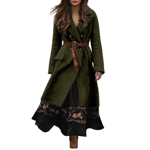 Wool Coats for Women Fall Winter Double Breasted Trench Coat Womens Overcoat Outerwear