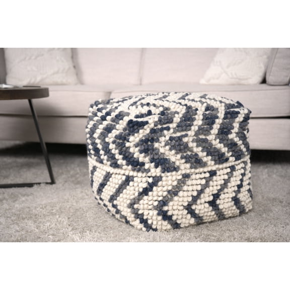 Wool Cotton Pouf - Natural Blue 16x16x16 Cube, 200lb Capacity, Fully Assembled, Spot Clean Only, Bead Cube Included And 16x16x16, Beads Inside