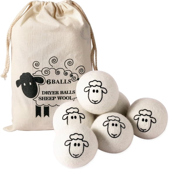 Wool Dryer Balls (6-Pack) 100% Organic New Zealand Wool, Natural Fabric Softener, Reusable, Reduces Wrinkles & Drying Time, Eco-Friendly, Lint-Free, Chemical-Free Alternative to Dryer Sheets