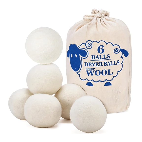 Wool Dryer Balls 6-Pack, Drying Balls for Laundry, Reusable as Natural Fabric Softener, Reduce Clothing Wrinkles, Drying Clothes Faster