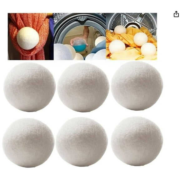 Wool Dryer Balls 6 Pack Reusable Natural Fabric Softener Replaces Dryer Sheets Reduces Static Cling