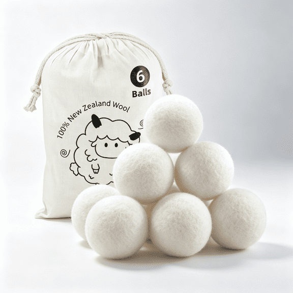 Wool Dryer Balls 6 Pack, Reusable, Reduce Wrinkles and Decrease Drying Time, Hypoallergenic
