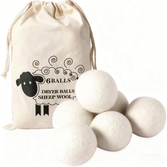 Wool Dryer Balls (6pc) 100% Organic New Zealand Wool, Natural Fabric Softener, Reusable, Reduces Wrinkles & Drying Time, Eco-Friendly, Lint-Free, Chemical-Free Alternative to Dryer Sheets