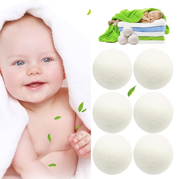 Wool Dryer Balls 7cm Reusable Natural Fiber Softener 6 Pack Anti Static Wrinkle Reducing Laundry Speed Up Drying for Clothes Sheets Eco Friendly Bag Included
