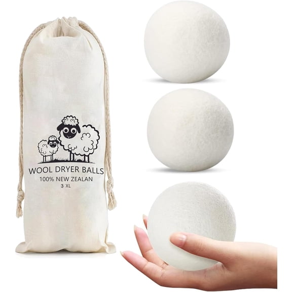 Wool Dryer Balls Laundry Reusable Wool Balls for Dryer Organic Premium New Zealand Wool Natural Fabric Softener Reduce Clothing Wrinkles Drying Clothes Faster Eco-Friendly 3 Pack XL