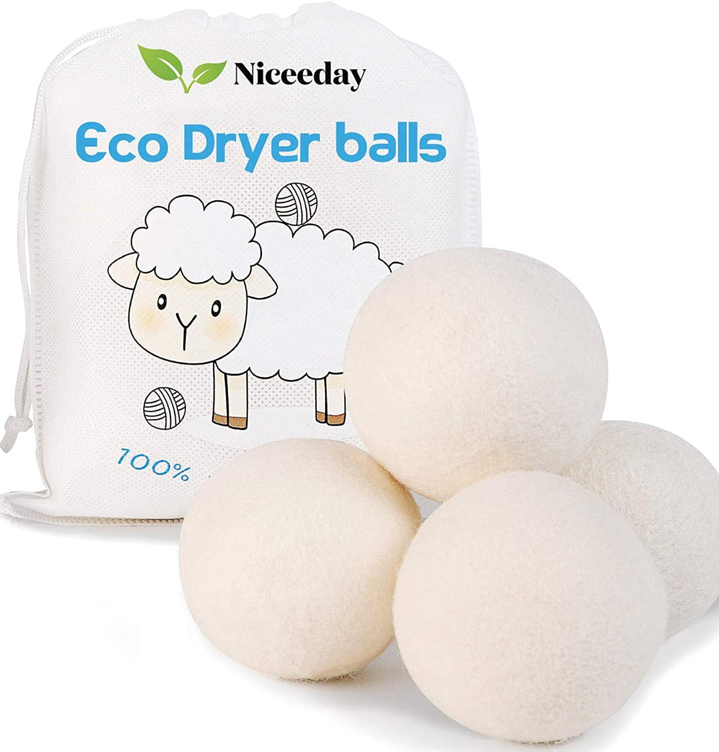 Wool Dryer Balls-Natural Fabric Softener Reusable Softener the Large Dryer Ball Laundry Balls for Dryer White Pack of 4
