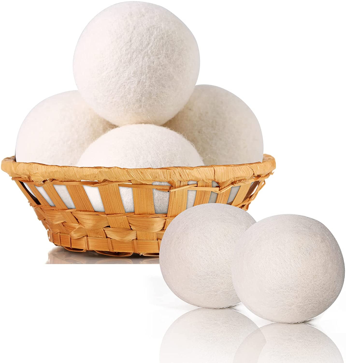 Organic Wool Dryer Balls 6 Pack - 100% New Zealand Wool, Reusable, Reduces Drying Time & Static