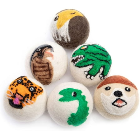 Wool Dryer Balls Organic Fair Trade Reusable Fabric Softner, Extra Large, 6 Pack,Carnivorous Design by Woolygon