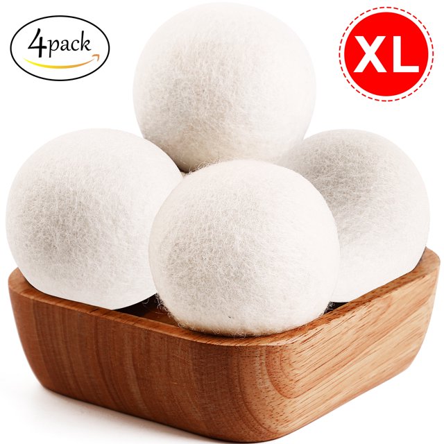 Wool Dryer Balls Organic XL 4 Balls per Pack, 100 New Zealand Wool