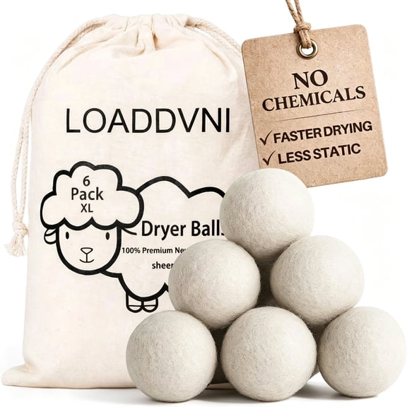 Wool Dryer Balls Organic XL 6 Balls per Pack by Loaddvni, Save Time,Money,Energy.